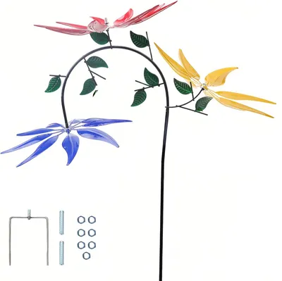 Produktbild von Bunte, drehbare Metallwindmühle, Metallblumen für den Außenbereich, Terrassen-/Rasen-/Blumenkästen