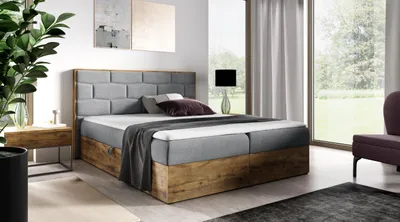 Obrázek produktu pro Čalouněná manželská postel 200x220 CHANTELLE 9 - dub wotan / šedá + topper