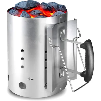 Produktbild von Anzündkamin, Kohlestarter Grillanzünder Zink mit Hitzeschild Kipphilfe, 19X31CM Tragbarer Kohleanzünder, Anzündkamin mit Griff und Kipp-Hilfe
