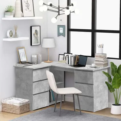 Image de Bureau d'angle gris béton 145x100x76 cm bois composite