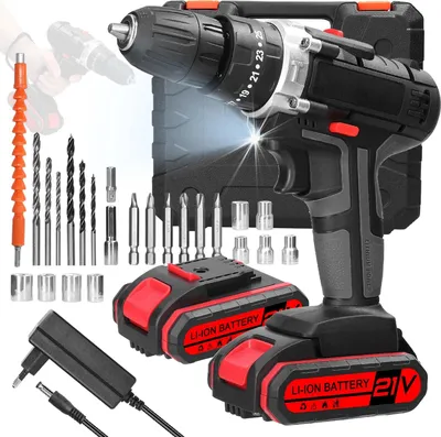 Immagine prodotto di Trapano avvitatore a batteria 3-in-1 - Trapano a batteria da 21V - Trapano a percussione - 2 velocità - Batteria al litio - Utensile portatile