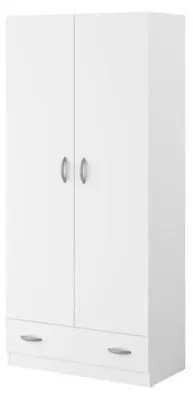 Produktbild von Kleiderschrank mit 2 Flügeltüren aus Spanplatte + 1 Schublade – weißes Nachbildung 78 x 38 x Höhe 170 cm