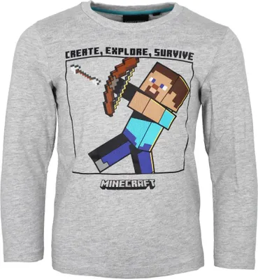Produktbild von Minecraft Steve Gamer Kinder Jungen Langarmshirt Shirt – Grau / 116
