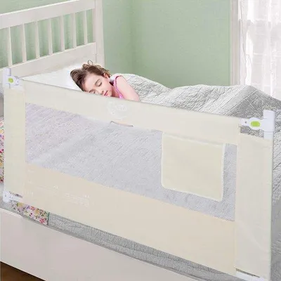 Productafbeelding van Famanu bedhek 180 cm - Beige, inklapbaar kinderbed - Verstelbare veiligheidsbescherming