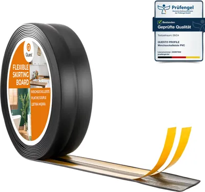 Obrázok produktu pre QUEST Mäkká samolepiaca lišta, obloženie stien v kuchyni a kúpeľni, tesniaca páska z PVC, flexibilná uhlová lišta, čierna, 18x18mm, 5m