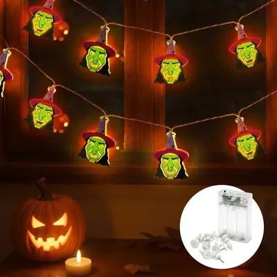 Halloween Lichterkette 5m, 20 warmweiße LED Hexen, Timer