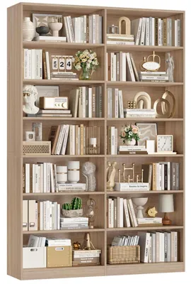Zdjęcie produktu dla Regal na książki, wysokość 212 cm, drewno dębowe, 14 przegródek, wymiary: 116 x 28,5 x 212 cm