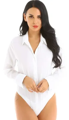 Obrázok produktu pre Dámske body s dlhým rukávom body veľkosť L V-neck business body blúzka blúzka blúzka string body spodná bielizeň