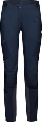 Dunkelblaue Softshellhose für Damen; Modell "Aenergy IN Hybrid Pants" von Mammut; geeignet für Outdoor-Aktivitäten.