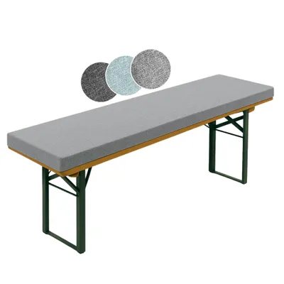 A bench cushion on a folding bench.