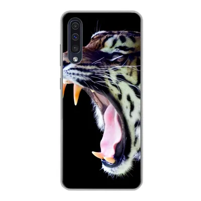 Produktbild von MuchoWow® Handyhülle Schutzhülle Hülle für Samsung Galaxy A30s Brüllender Tiger auf schwarzem Hintergrund Silikon Softcase Handy Hülle