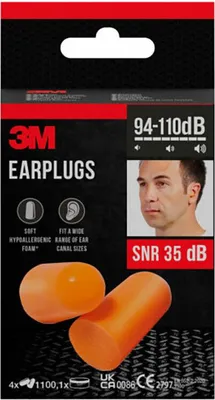 Produktbild von 3M™ Gehörschutzstöpsel 1100, Weichschaum, SNR-Wert 35 dB, Orange, 4 Paar + 1 Aufbewahrungsbox/Packung | Packung (1 Stück)