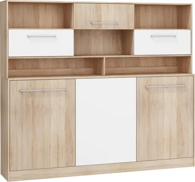 Produktbild von Wandbett Horizontal Schrankbett ROGER 90x200 cm Wandklappbett, Schrankklappbett, Schrank mit integriertem Klappbett, Funktionsbett (SONOMA EICHE / WEIß (mit zusätzlichen Regalen)