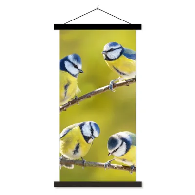 Produktbild von MuchoWow® Textilposter Vogel - Blaumeise - Äste - Sonne 90x180 cm mit schwarzem Rahmen - Dekoration Wohnzimmer