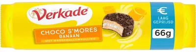 Zdjęcie produktu dla Verkade Choco S'mores Banaan Marshmallow 66g - Słodka przekąska z bananem i pianką marshmallow