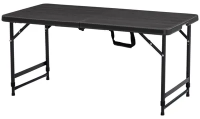 Produktbild von Klappbarer Gartentisch höhenverstellbar für 4 Personen Kunststoff Holzoptik Grau Schwarz 118 x 60 x 74 cm
