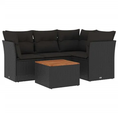 Produktbild von vidaXL 5-tlg. Garten-Sofagarnitur mit Kissen Schwarz Poly Rattan