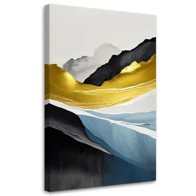 Produktbild von Leinwandbild Abstrakte goldene Berge 60x90 Feeby Blau bild für die wand bereit zum aufhängen