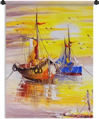Produktbild von MuchoWow® Wandteppich Wandbehang Malerei - Boot - Wasser - Ölfarbe 120x160 cm Tapisserie Dekoration Wandtuch - Wohnzimmer - Moderne