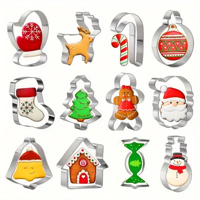 Productafbeelding van 12-delig Kerst Koekjesuitsteekset - met feestelijke vormen