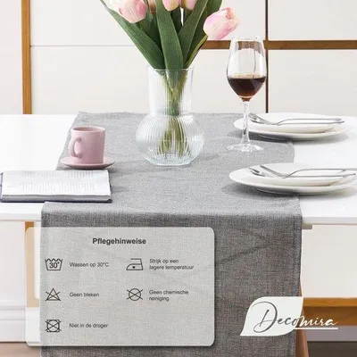 Productafbeelding van Tafelloper Waterafstotend - Vlekbescherming - Wasbaar - Tafelkleed Buiten - Linnenlook - 40x260 cm