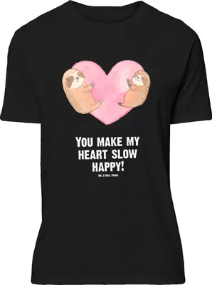 Produktbild von Mr. & Mrs. Panda Größe L T-Shirt Faultiere Herz - Schwarz - Geschenk, für Freundin, Jahrestag, Valentinstag, mit Spruch, Shirt, Tshirt, Frauen, Mitbringsel, Hochzeitstag