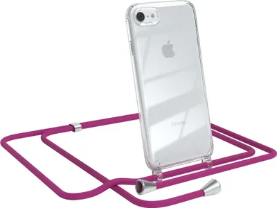 Produktbild von EAZY CASE Handykette kompatibel mit Apple iPhone SE 2020/2022, iPhone 7 / 8, Handyhülle mit Umhängeband, Handykordel, Schutzhülle Clear, Band in Rosa