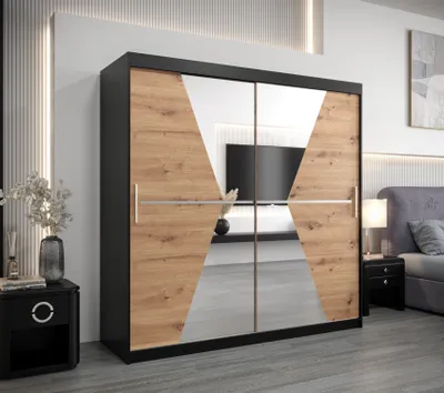 Produktbild von Kleiderschrank MILANA – Breite 200 cm, schwarz / Eiche artisan