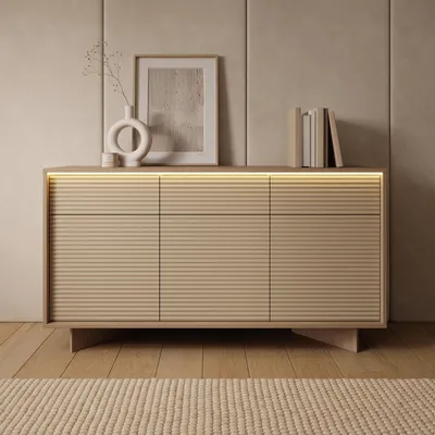 Obrázek produktu pro Komoda TORSANO, barva cappuccino, Imitace dřeva, 3 dveře, 3 zásuvky, s LED osvětlením