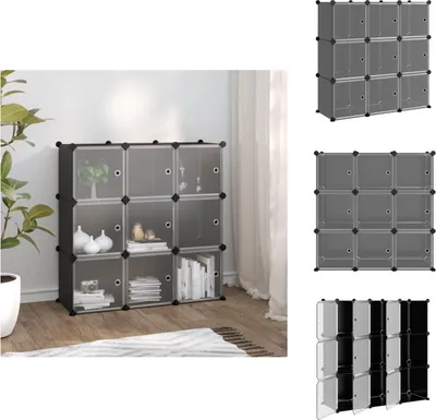 Produktbild von vidaXL Regalsystem mit 9 Würfeln und Türen Schwarz PP -  Schuhregale & -schränke