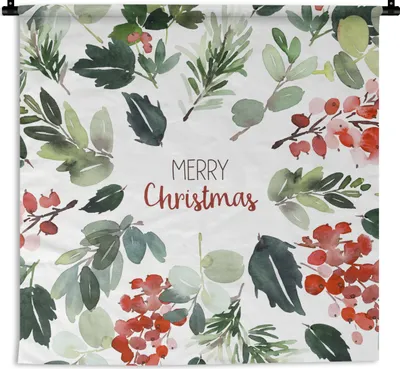 Produktbild von MuchoWow® Wandteppich Wandbehang Weihnachten - Zitat - Aquarell 150x150 cm Tapisserie Dekoration Wandtuch - Wohnaccessoires - Modernes