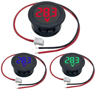 Produktbild von DC Digital Voltmeter 4‑100V, runde LED Spannungsanzeige, 30 mm Einbauöffnung, Batteriemonitor für Auto Motorrad Wohnmobil Boot Rot