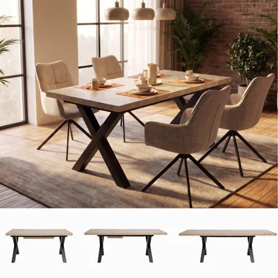 Produktbild von BEAUTYSOFA | Esszimmertisch Rechteckig TAVERO Esstisch ausziehbar 160-240x90 cm, Eiche Hell Fischgrät, Synchronauszug, schwarze Metallbeine