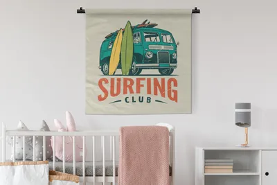 Produktbild von MuchoWow® Wandteppich Wandbehang Surfen - Jahrgang - Sommer 90x90 cm Tapisserie Dekoration Wandtuch - Wandaufhänger