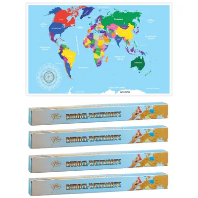 Produktbild von 4er Set Rubbel Weltkarte 52x88 cm Deutsch in Colorbox Rubbelkarte Landkarte Poster XXL Länderkarte