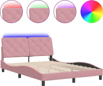 Produktbild von vidaXL Bettgestell mit LED ohne Matratze Rosa 140x200 cm Samt