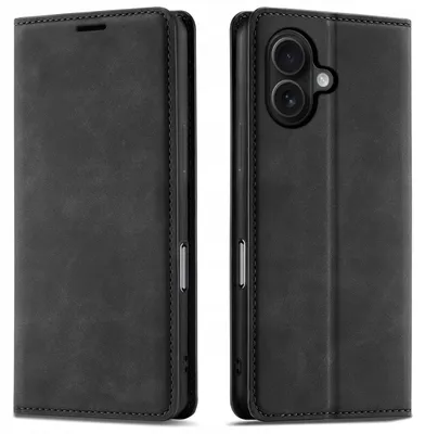 Zdjęcie produktu dla Etui Z Klapką Do Iphone 16 Zamykamne Magnetyczne Skórzane + Szkło 9H