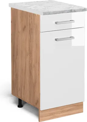 Produktbild von Küchenunterschrank Vicco R-Line Weiß Hochglanz 40 cm AP Marmor, Model 45883