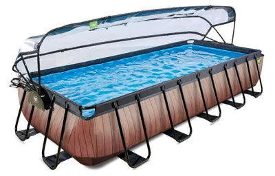 Produktbild von EXIT Wood Rahmenpool 540x250x100cm, Aufstellpool, mit Sandfilteranlage & Überdachung & Wärmepumpe, Rechteckig, Braun