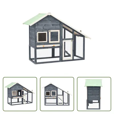 Obrázok produktu pre The Living Store králikáreň sivobiela 140x63x120 cm z masívneho jedľového dreva