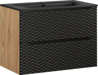 Zdjęcie produktu dla Szafka Łazienkowa 80 Cm Czarny Mat Dąb + Umywalka 81 Cm Czarna