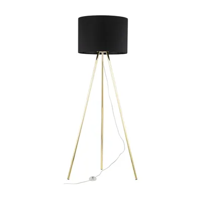 Obrázek produktu pro Stojací lampa kovová tkanina 160 cm vysoká Trojnožka ve zlaté černé barvě E27 moderní stojací lampa