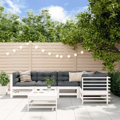 Produktbild von [Home] 6-tlg. Garten-Lounge-Set mit Kissen Weiß Massivholz , Neue Mode 2024 im häuslichen Leben