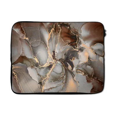 Produktbild von MuchoWow® Laptop Hülle 17 Zoll Laptoptasche Grau - Gold - Marmor - Marmoroptik - Zipper - Schutzabdeckung