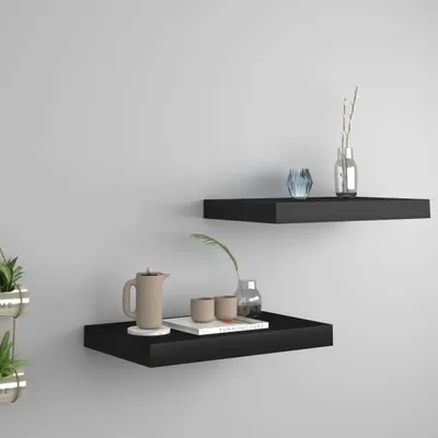Produktbild von The Living Store Schweberegale 2 Stk. Schwarz 40x23x3,8 cm MDF