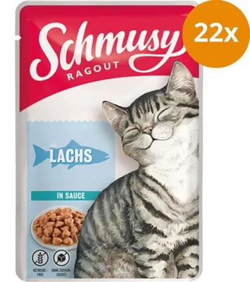 Produktbild von Schmusy Ragout Lachs in Sauce, Adult, jede Rasse, Lachs, 100 g, Ohne Soja, Ohne künstliche Farbstoffe