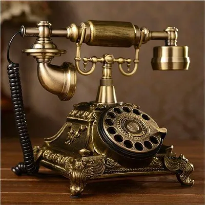 Obrázek produktu pro Kovová imitace měděného vintage stylu, otočný retro telefon, staromódní telefon pro domácnost a kancelář