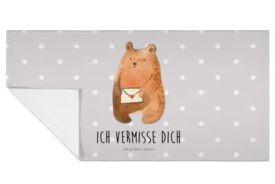 Produktbild von Mr. & Mrs. Panda Flauschtuch Bär Vermissen - Grau Pastell - Geschenk, Unglücklich Verliebt, Verreist, Freundin, handtuch frottee, 50x100, gesichtstuch, Liebeskummer