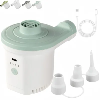 Produktbild von Aufladbare Luftpumpe mit Batteriestandsanzeige 2500mAh, 3 Düsen, 2-in-1 Inflate und Deflate Elektropumpe für Camping, Luftmatratze, Pool(Blau)