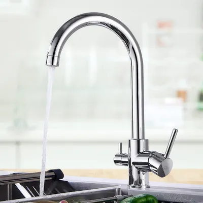 Produktbild von Cecipa 3-in-1 Küchenarmatur Chrom, Wasserhahn mit Filterfunktion, Spültischarmatur für Osmoseanlage, 360° Drehbar, 3-Wege-Hahn, 304 Edelstahl
